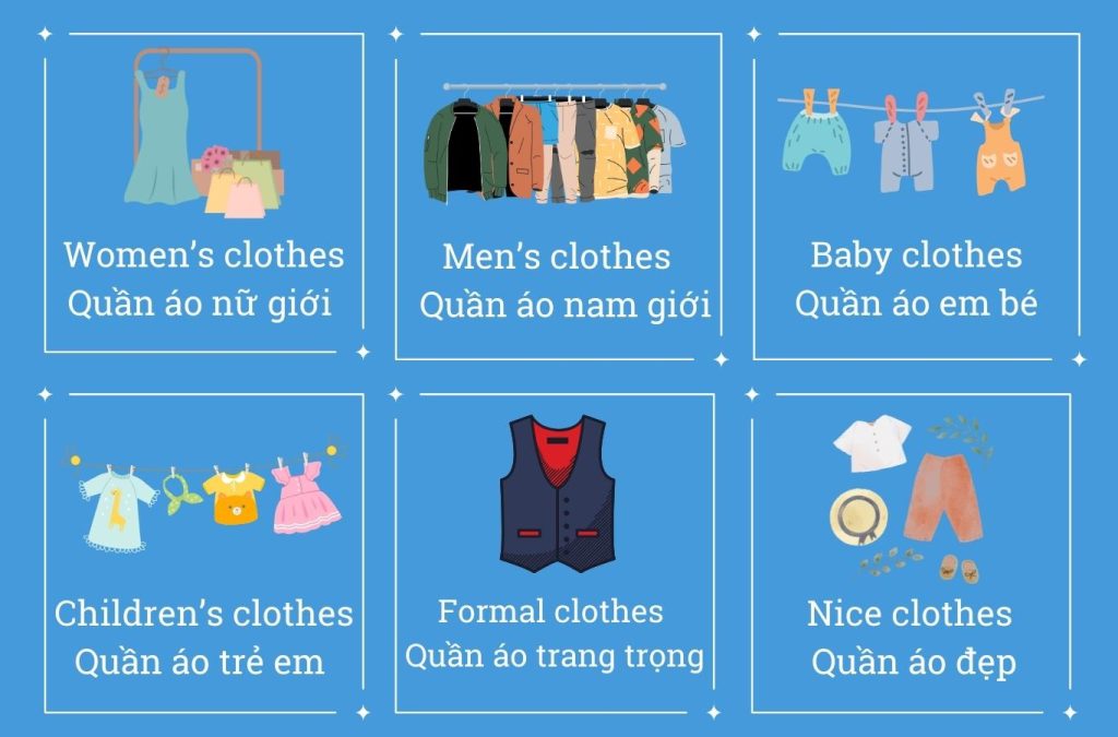 Trang phục phần trên, dưới thắt lưng và phụ kiện thời trang trong tiếng Anh là gì?