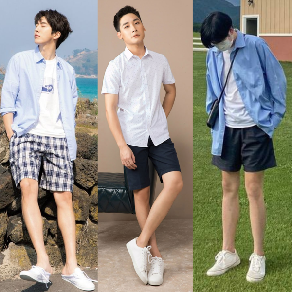 Combo items phong cách cá tính với sơ mi, short và giày sneaker