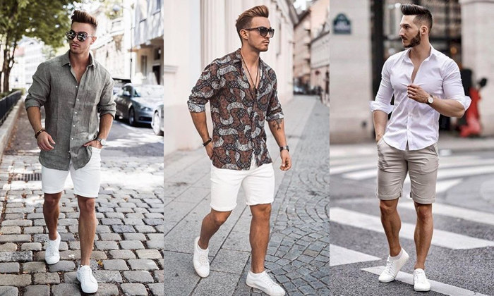 Combo gồm short – sơ mi – áo khoác và giày cá tính phong cách street style