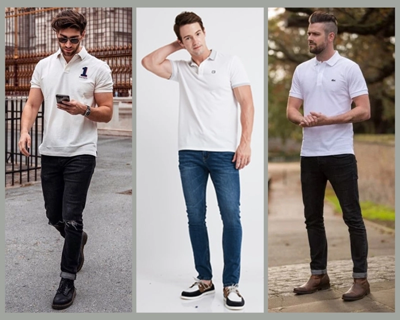 Mix áo thun polo cùng với quần jean cá tính