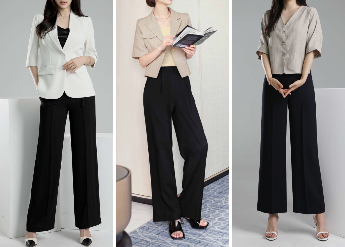 Cách mix đồ với quần ống rộng cho phong cách đi làm