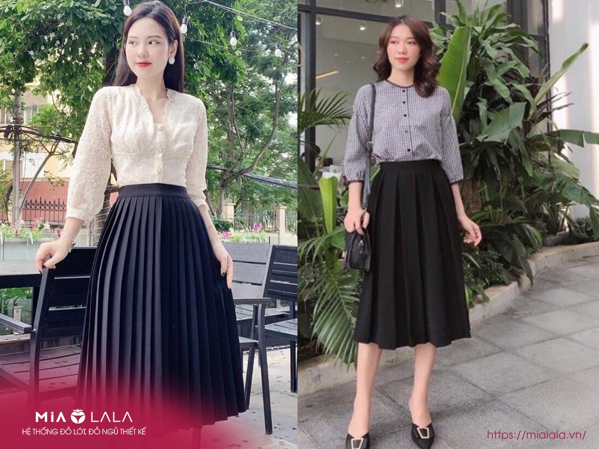 Chân váy xếp ly dài diện đi làm