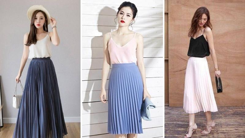 Mặc đẹp với chân váy xếp ly dài mùa hè