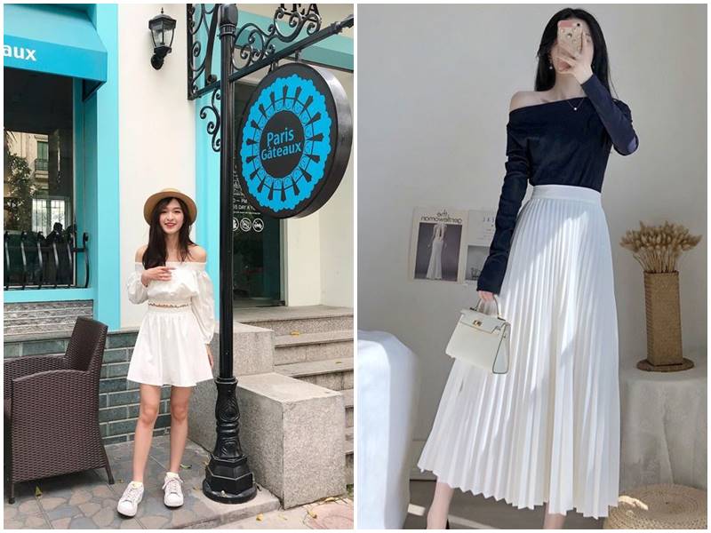 Những kiểu áo đẹp cho chân váy trắng
