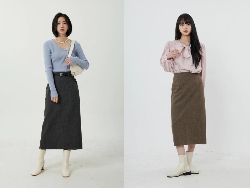 Những loại áo phù hợp để kết hợp với chân váy len dài