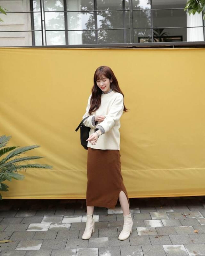 Phong cách với chân váy len dài cho nữ 